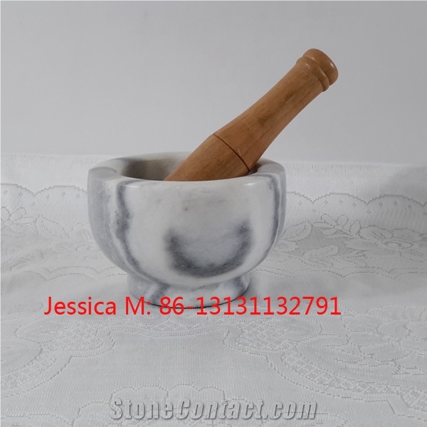Grey Marble Mortar with Wooden Pestle