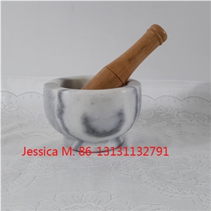 Grey Marble Mortar with Wooden Pestle