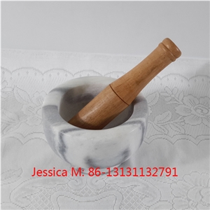 Grey Marble Mortar with Wooden Pestle