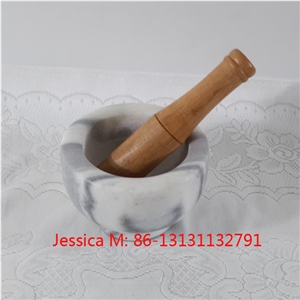 Grey Marble Mortar with Wooden Pestle