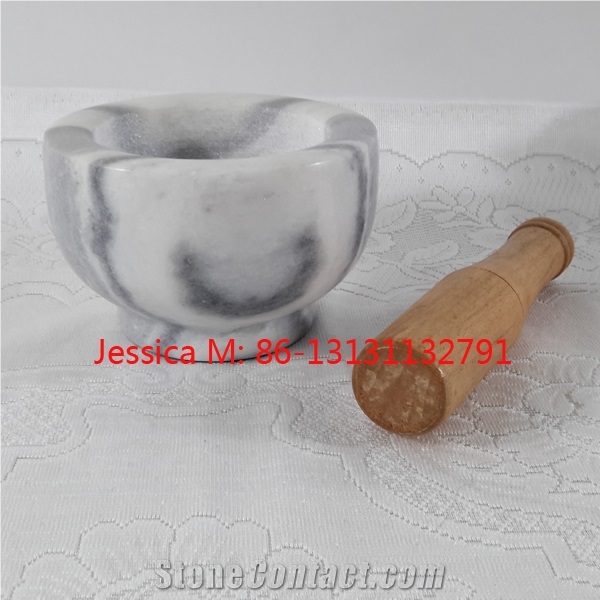 Grey Marble Mortar with Wooden Pestle