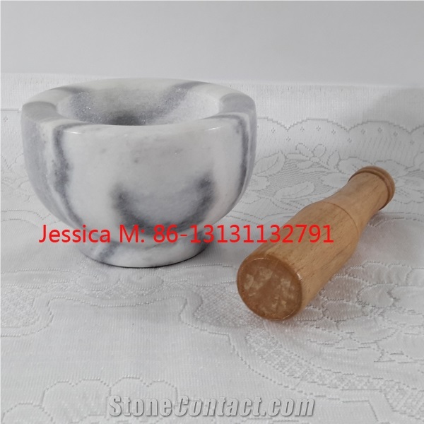Grey Marble Mortar with Wooden Pestle