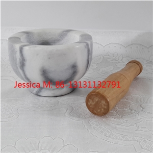 Grey Marble Mortar with Wooden Pestle