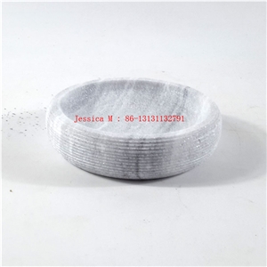 Horizontal Lines Round Grey Marble Soap Dish