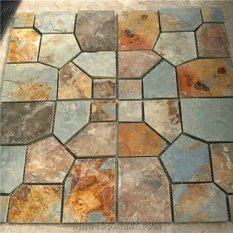 Multicolored Slate Flagstone Mats/ Meshed Slate Flagstone/Natural Slate Tiles