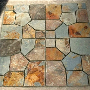 Multicolored Slate Flagstone Mats/ Meshed Slate Flagstone/Natural Slate Tiles Multicolored Slate Flagstone Mats/ Meshed Slate Flagstone/Natural Slate Tiles