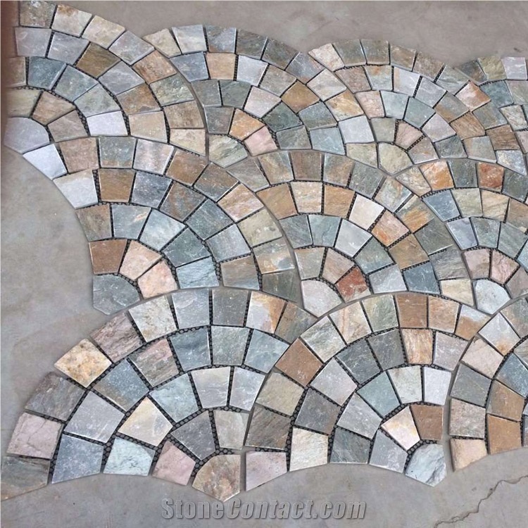 Multicolored Slate Flagstone Mats/ Meshed Slate Flagstone/Natural Slate Tiles