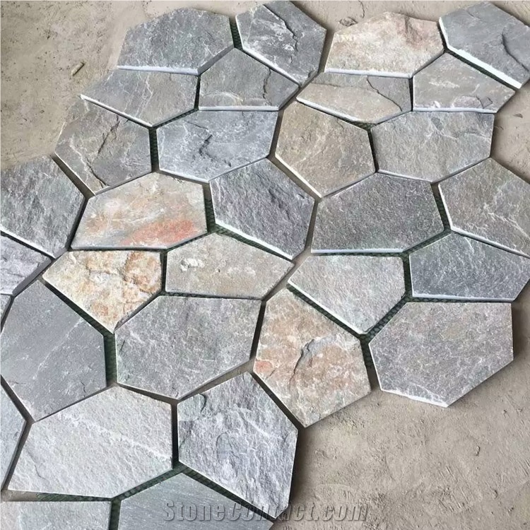 Multicolored Slate Flagstone Mats/ Meshed Slate Flagstone/Natural Slate Tiles