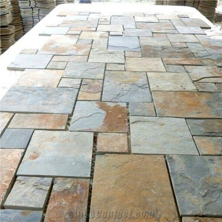 Multicolored Slate Flagstone Mats/ Meshed Slate Flagstone/Natural Slate Tiles