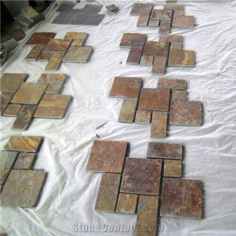 Multicolored Slate Flagstone Mats/ Meshed Slate Flagstone/Natural Slate Tiles