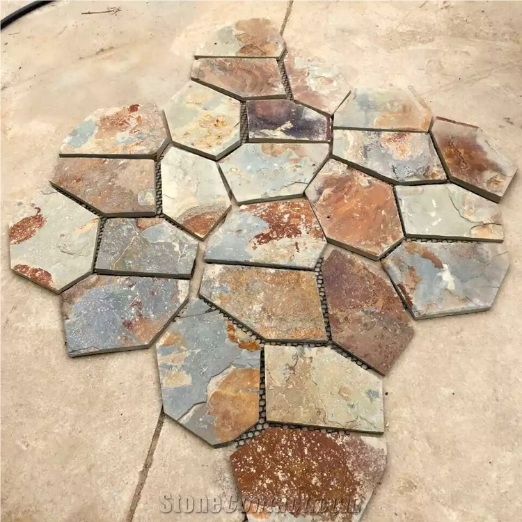Multicolored Slate Flagstone Mats/ Meshed Slate Flagstone/Natural Slate Tiles