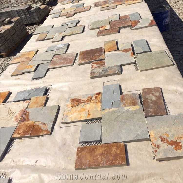 Multicolored Slate Flagstone Mats/ Meshed Slate Flagstone/Natural Slate Tiles