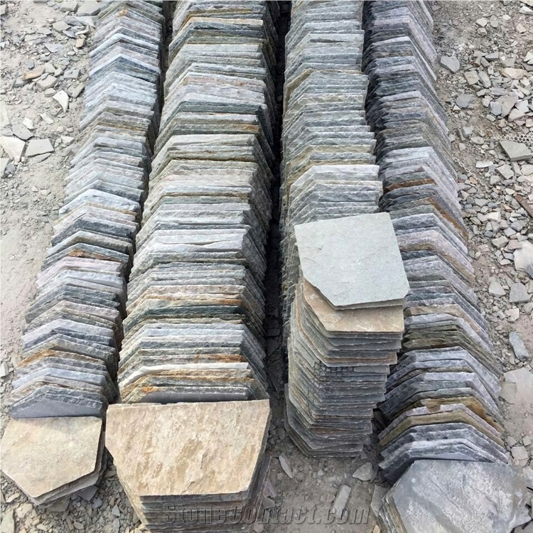 Multicolored Slate Flagstone Mats/ Meshed Slate Flagstone