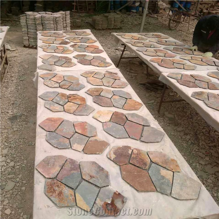 Multicolored Slate Flagstone Mats/ Meshed Slate Flagstone