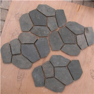 Natural Black Slate Flagstone Pattern/Crazing Paving Stone/Irregular Mesh Paver