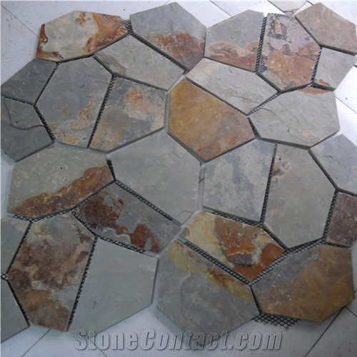 Natural Multicolor Slate Flagstone Pattern/Crazing Paving Stone/Irregular Mesh Paver
