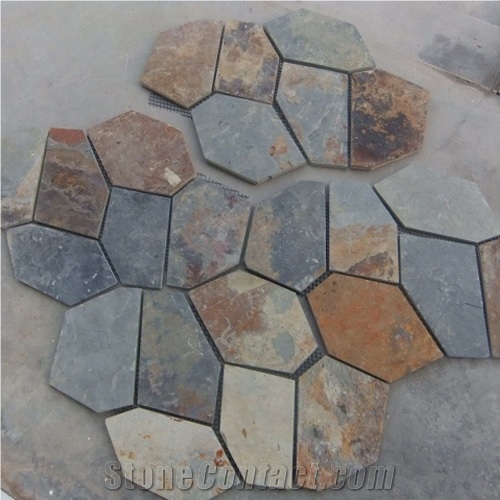 Natural Multicolor Slate Flagstone Pattern/Crazing Paving Stone/Irregular Mesh Paver