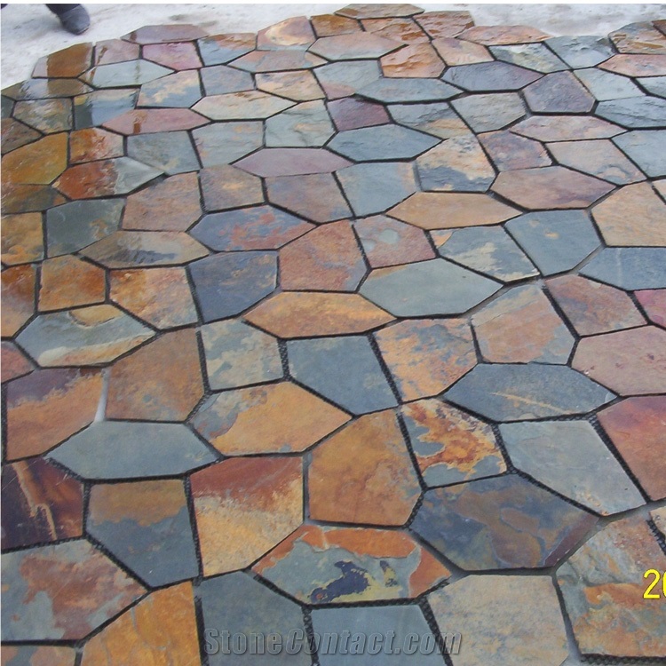 Natural Multicolor Slate Flagstone Pattern/Crazing Paving Stone/Irregular Mesh Paver