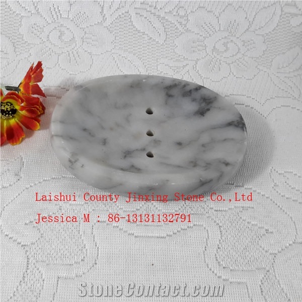 Oval Grey Marble Soap Dish with Drain Holes