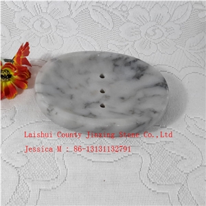 Oval Grey Marble Soap Dish with Drain Holes
