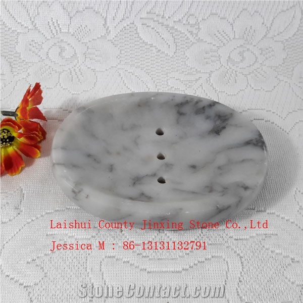 Oval Grey Marble Soap Dish with Drain Holes