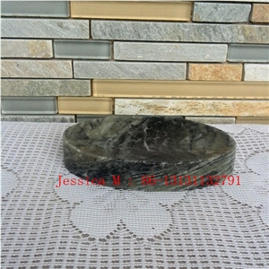 Oval Shape Green Marble Soap Dish for Bath Accessories