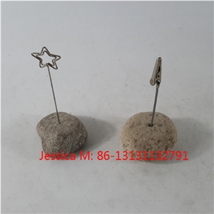 River Stone Base Memo Clips Place Card Holder Tabletop Photo Holders