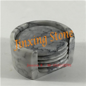 Round Grey Marble Bar Drink Coaster Set with Holder Set Of 6