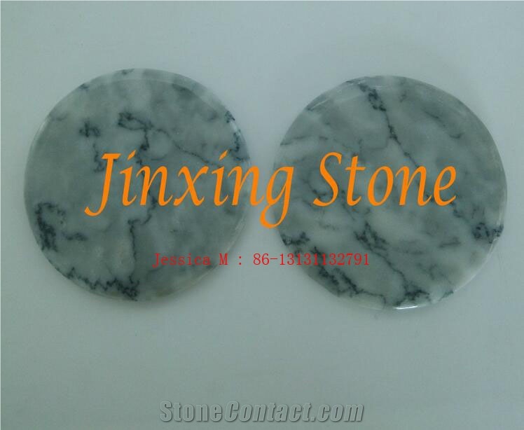 Round Grey Marble Bar Drink Coaster Set with Holder Set Of 6