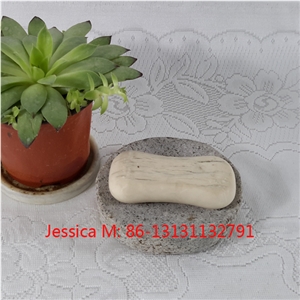 Round Rough Surface Grey Granite Soap Dish