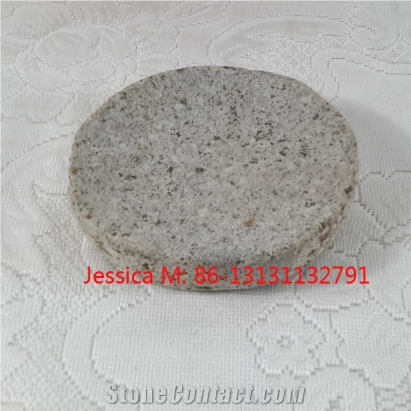 Round Rough Surface Grey Granite Soap Dish