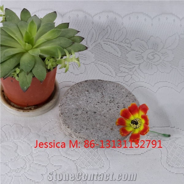 Round Rough Surface Grey Granite Soap Dish