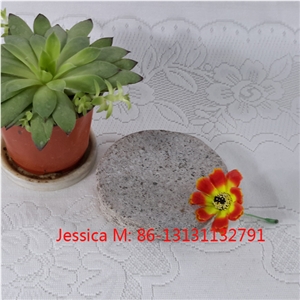 Round Rough Surface Grey Granite Soap Dish