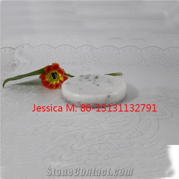 Round White Marble Soap Dish