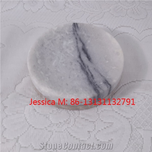 Round White Marble Soap Dish with Grey Veins /White Marble Soap Holder
