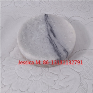 Round White Marble Soap Dish with Grey Veins /White Marble Soap Holder