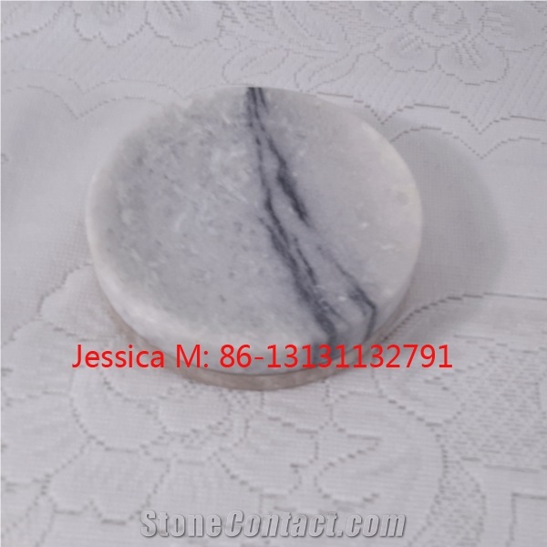 Round White Marble Soap Dish with Grey Veins /White Marble Soap Holder