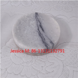 Round White Marble Soap Dish with Grey Veins /White Marble Soap Holder