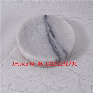 Round White Marble Soap Dish with Grey Veins /White Marble Soap Holder