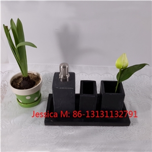 Slate Bath Set, Black Slate Soap Dispenser, Toothbrush Holder
