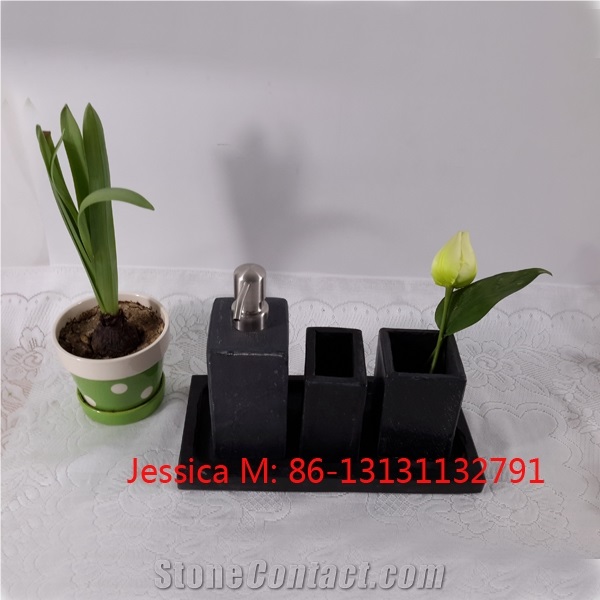 Slate Bath Set, Black Slate Soap Dispenser, Toothbrush Holder