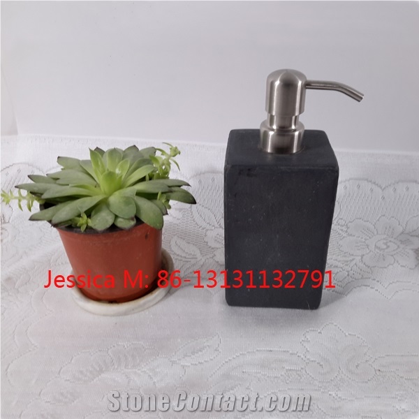 Slate Bath Set, Black Slate Soap Dispenser, Toothbrush Holder