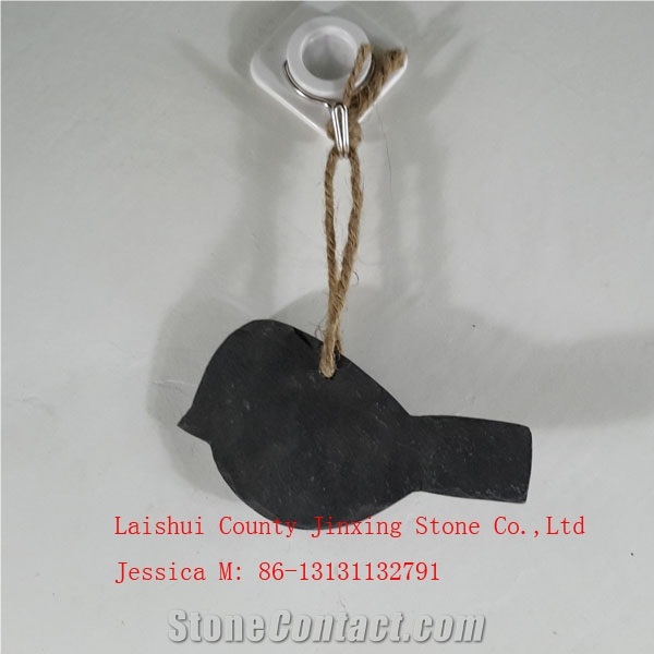 Slate Rope Hanging Bird, Black Slate Home Decor