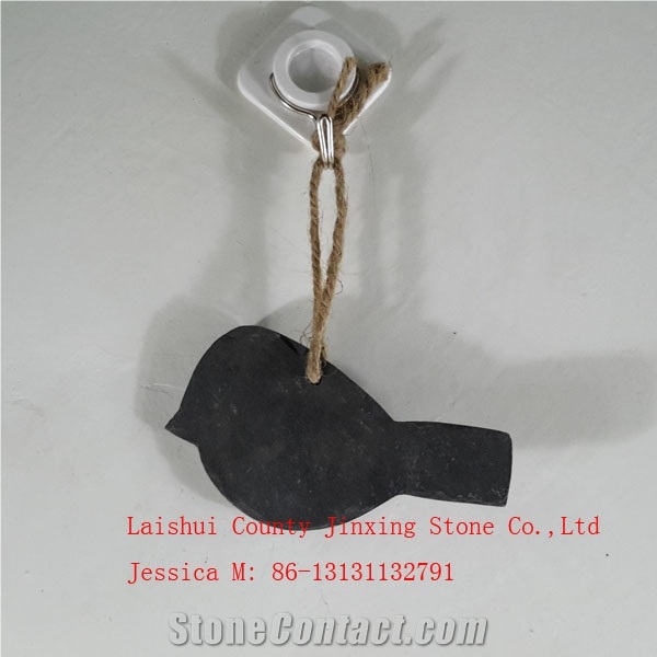 Slate Rope Hanging Bird, Black Slate Home Decor