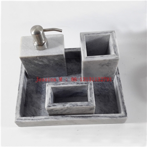 Square Grey Marble Tray /Square Grey Marble Soap Dispenser /Square Grey Marble Toothbrush Holder /Square Grey Marble Tumbler /Square Marble Bathroom Accessory Set