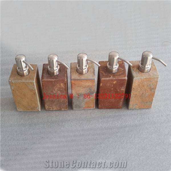 Square Rustic Slate Soap Dispenser, Brown Slate Dispensers