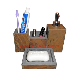 Square Shape Rusty Slate Bathroom Accessory Set