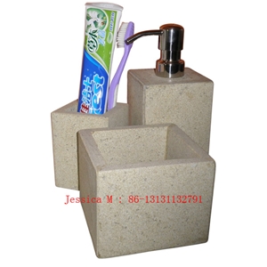 Square Shape White Sandstone Bathroom Accessory Set