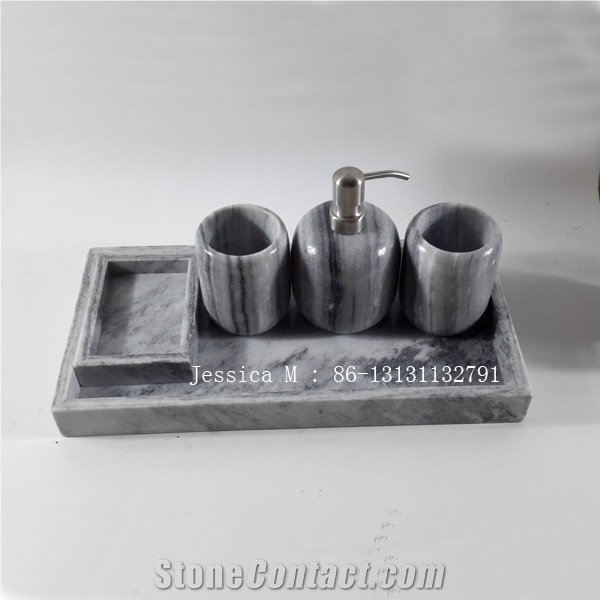 Stone Bath Collection, Grey Marble Tray, Marble Soap Dispenser, Marble Tumbler
