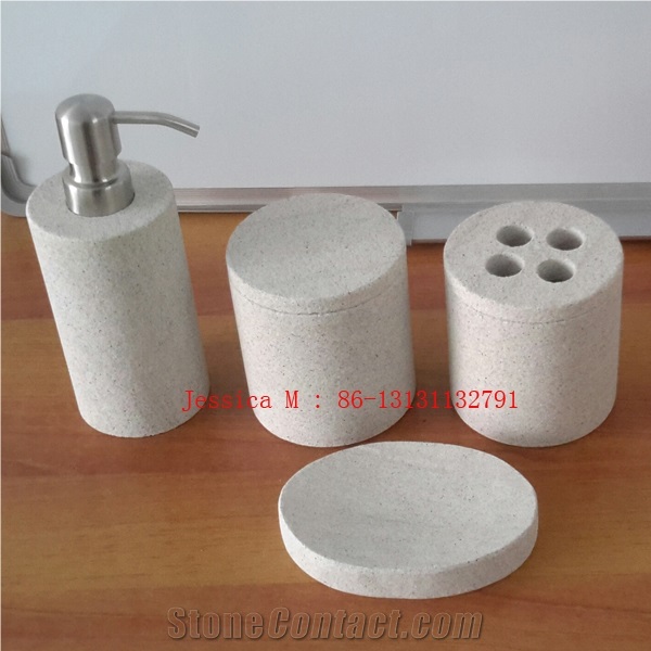 White Sandstone Soap Dispenser , White Sandstone Soap Dish , White Sandstone Tumbler , White Sandstone Toothbrush Holder